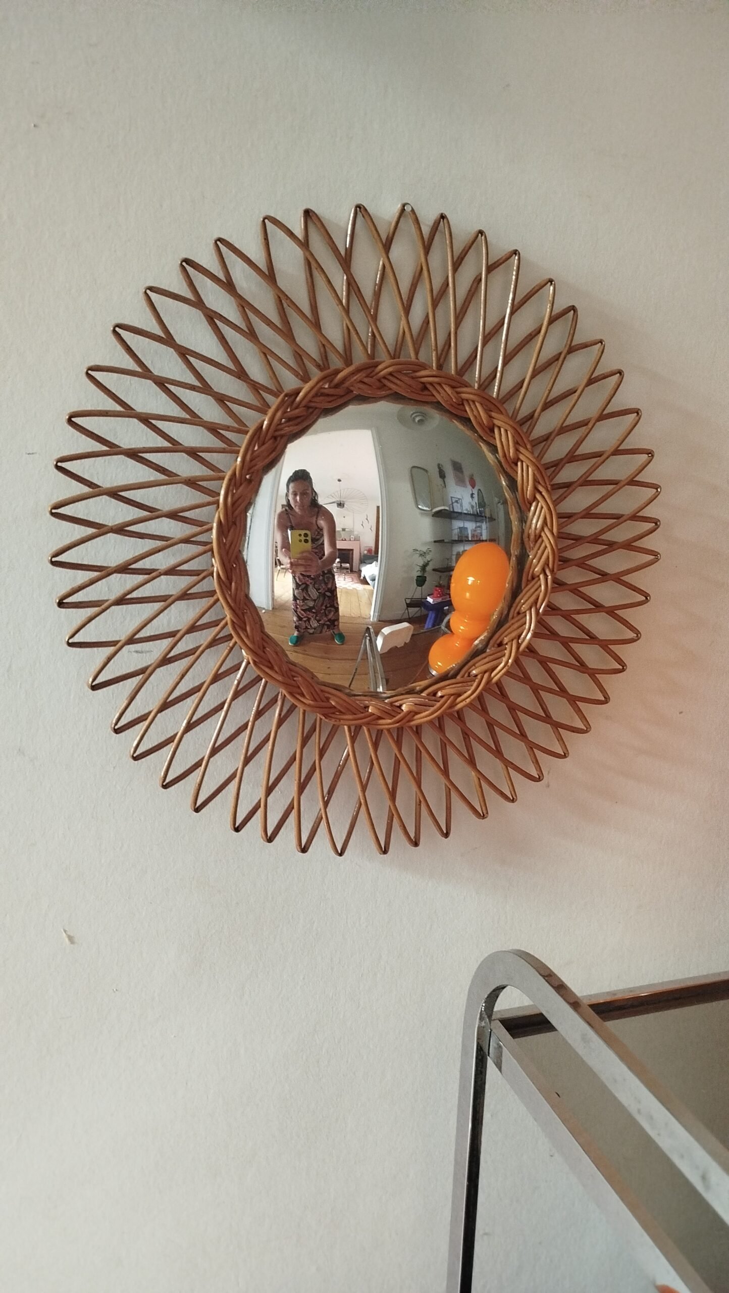 Miroir rotin sorcière vintage